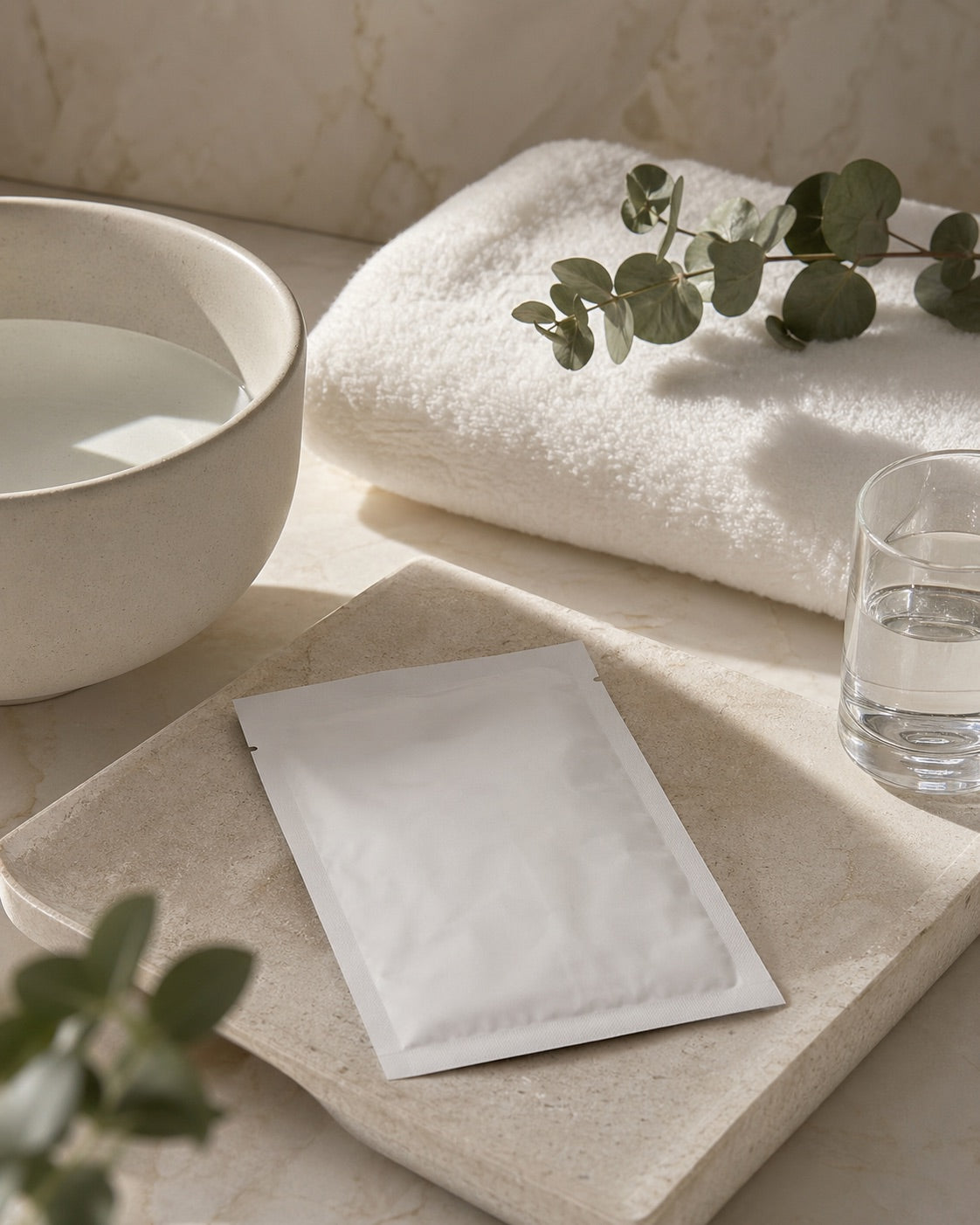 Quiet skincare ritual with an unbranded sheet mask